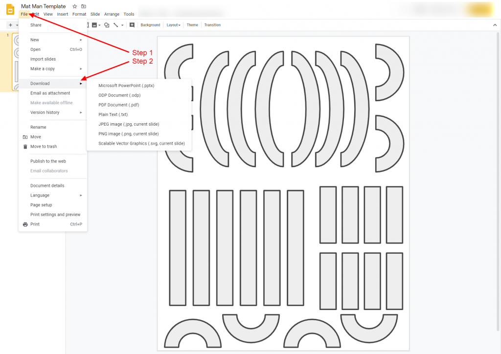 How to save mat man template as a powerpoint, pdf, png, or jpg.